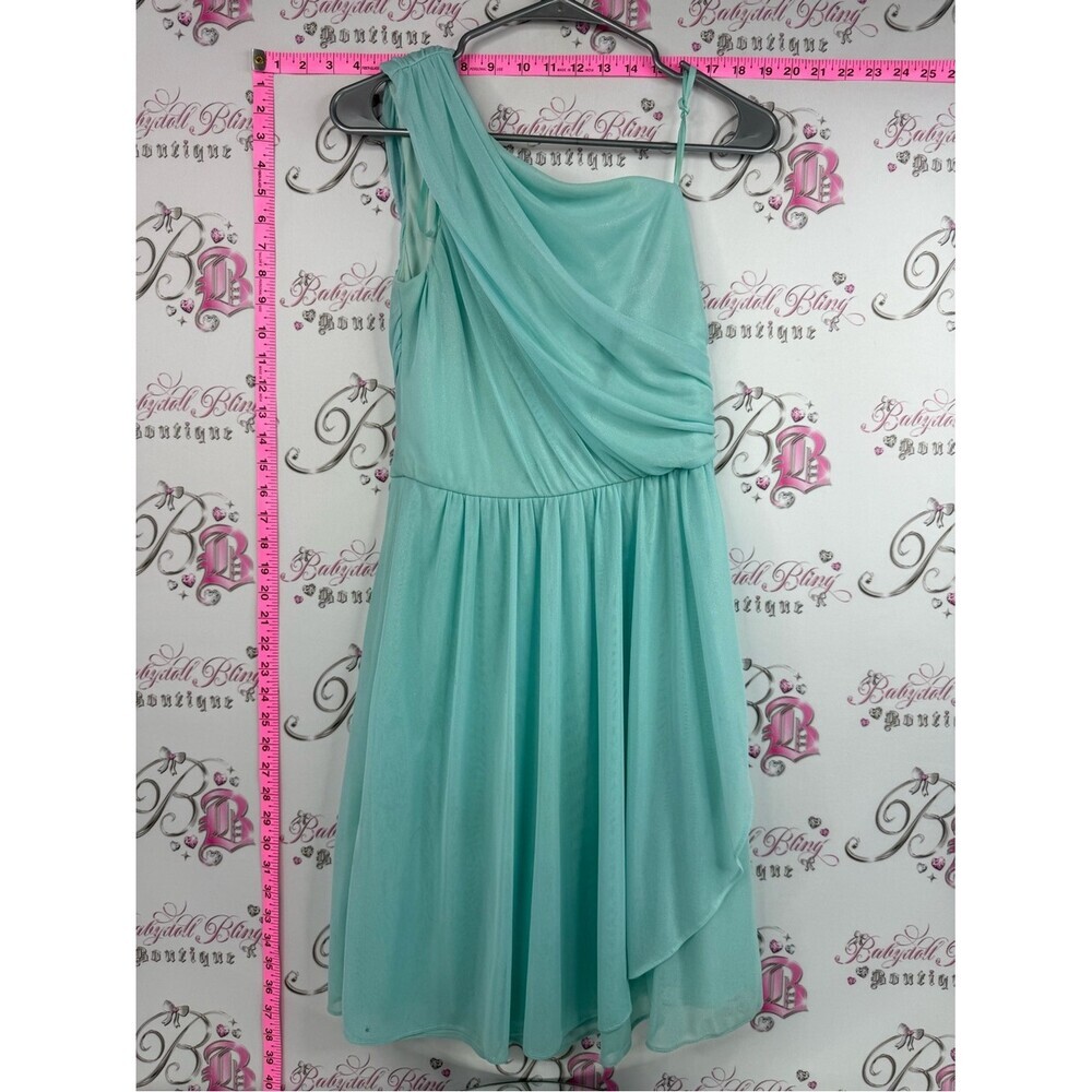 le chateau dress flowy One-Shoulder Chiffon Dress in Aqua